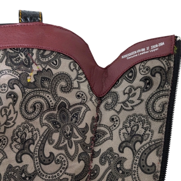 Rodeoqueen Leather Floral Print Velvet Studded Tall Western Boots ..Sz.37(6.5-7) - Picture 10 of 12